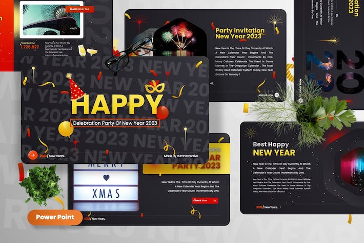 元旦新年快乐祝福贺卡与主题派对策划Keynote模板