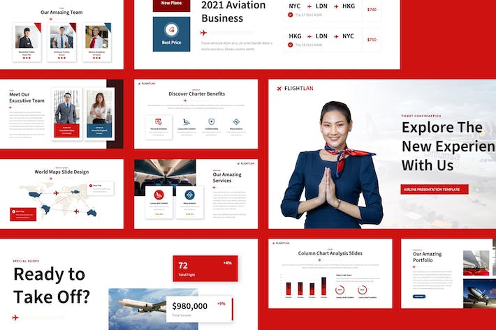 现代化航空公司品牌形象推介、机队概况与服务理念Keynote模板