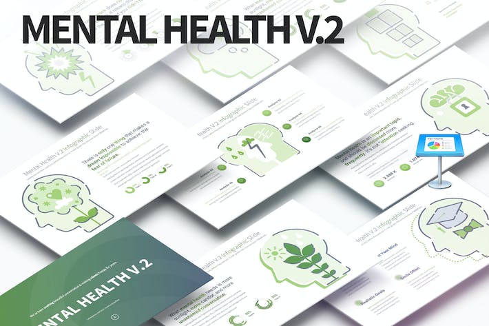 心理健康教育专题指导、人脑结构及思维逻辑分析插画图形keynote模板