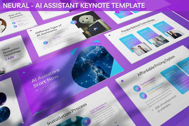 智能语音助手技术、AI个人办公助理展示Keynote模板