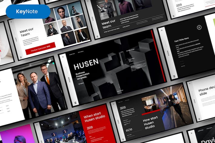极简风格商务团队职能分工介绍、核心人员背景展示Keynote模板