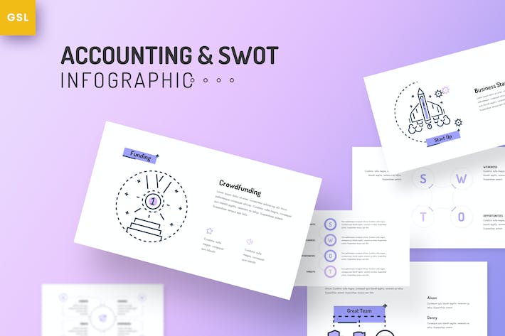 会计审计行业SWOT分析逻辑模型与经营状况信息图Keynote模板