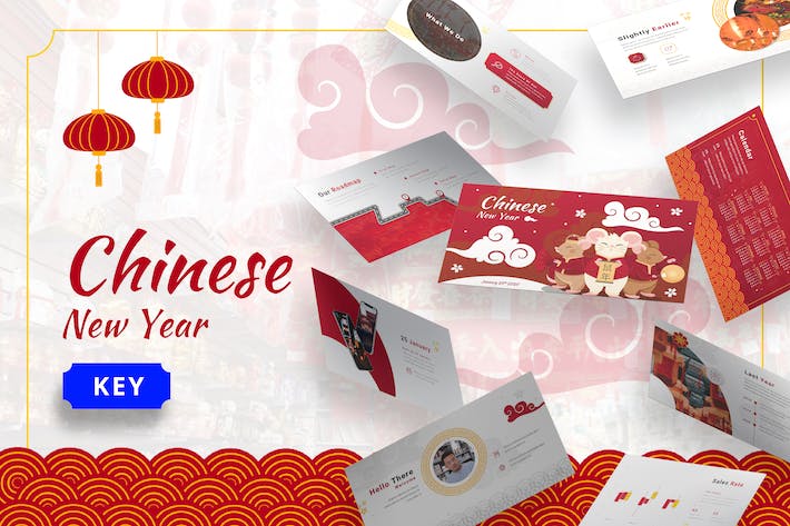 创意喜庆中国红风格中国新年快乐文化介绍与节日庆祝Keynote模板