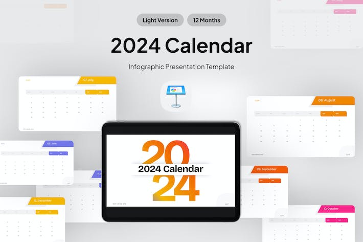 极简主义迷你风格2024新年日历与个人日程排期管理Keynote模板