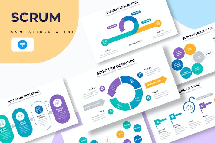 蓝色敏捷开发Scrum流程管理、软件迭代进度信息图Keynote模板