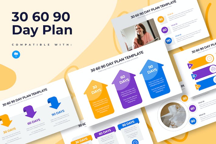职场30-60-90天工作计划执行方案信息图形Keynote模板