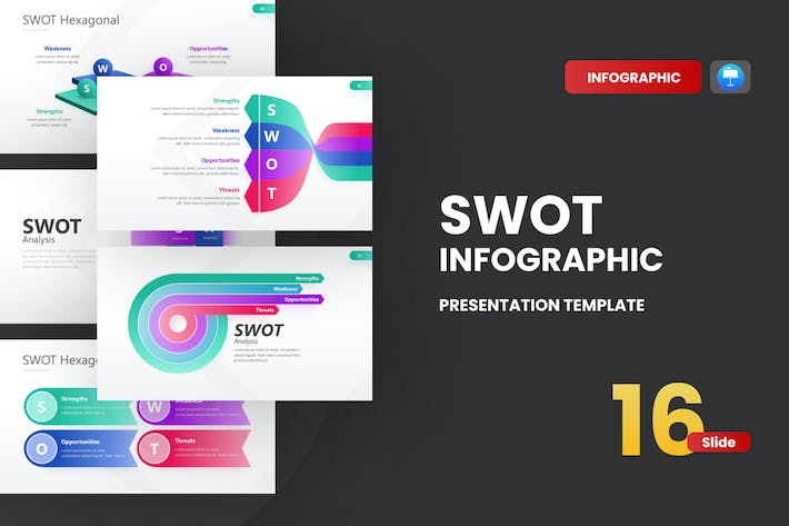 创意彩色SWOT企业竞争态势分析及矩阵逻辑图形Keynote模板