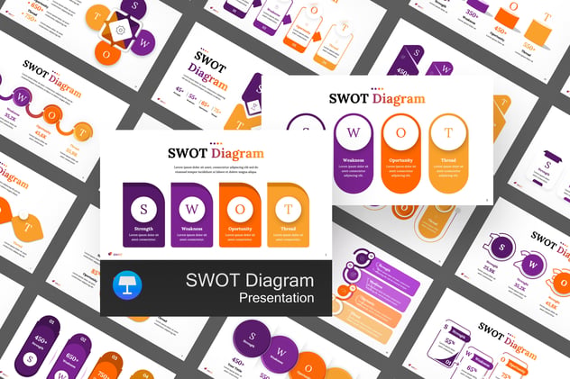 创意彩色多样式SWOT企业优劣势分析图形Keynote模板