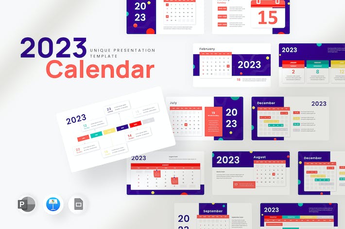 2023年度日历工作安排规划与可视化数据信息图表Keynote模板